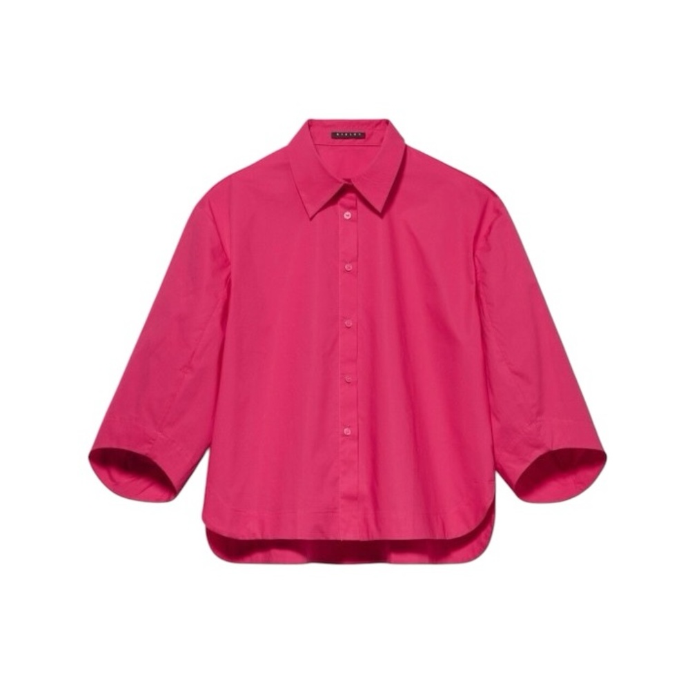 Sisley Hot Pink Cotton Kimono Sleeve Crop Button Up Top Blouse (M/L)